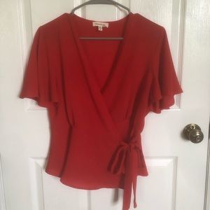 Red Wrap Front Blouse